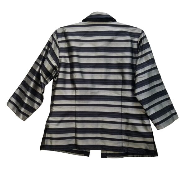 Preston & York Women Silk Boxy 3/4 Sl Collared Striped Silver Black Jacket Sz S - Picture 2 of 10